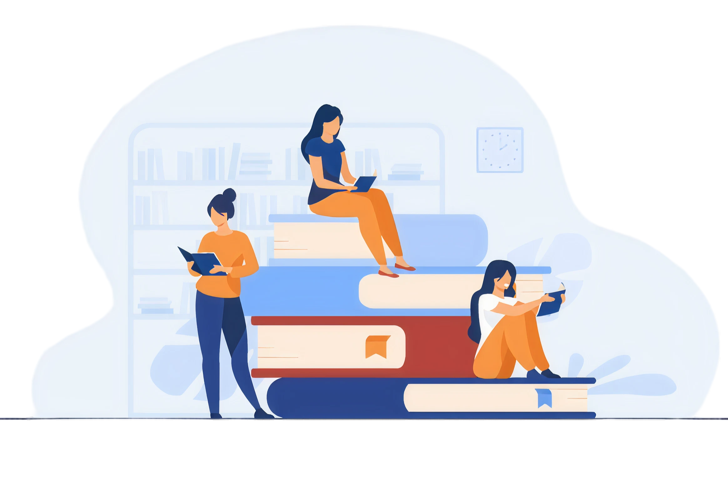 Girls sitting on books